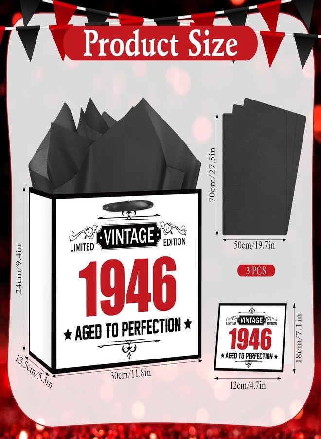 Woosytoo Vintage 1946 80th Birthday Gift Bag for Men Women Red Black Aged to Perfection Gift Wrapping Bag with Tissue Paper and Card 1946 80 Year Old Birthday Decorations for Dad Grandpa - Image 3