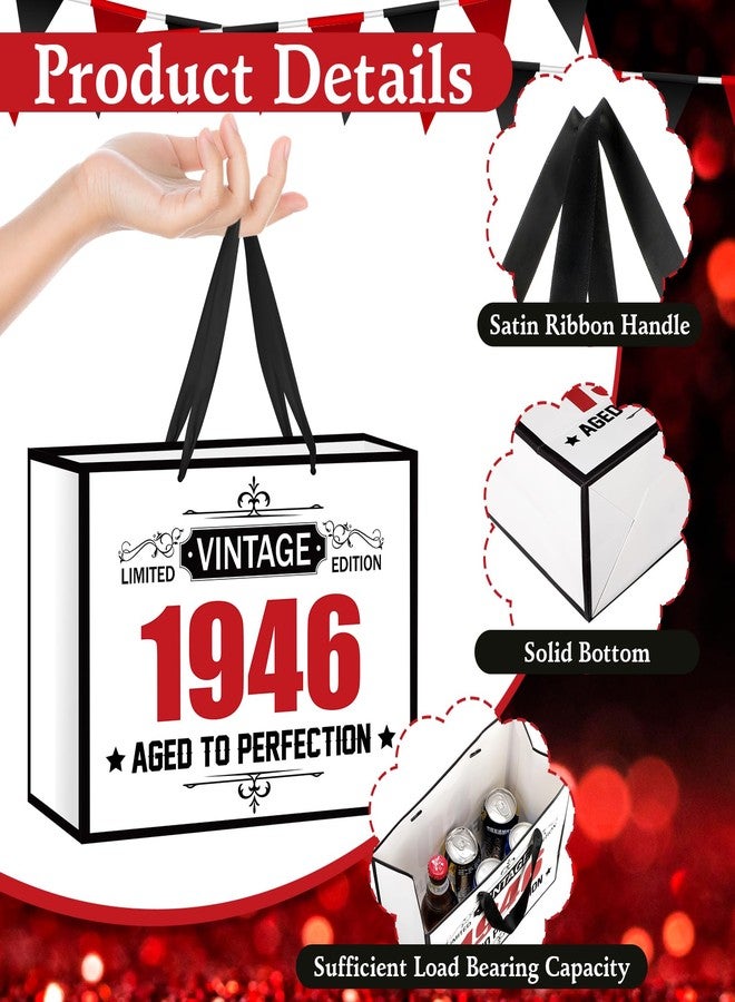 Woosytoo Vintage 1946 80th Birthday Gift Bag for Men Women Red Black Aged to Perfection Gift Wrapping Bag with Tissue Paper and Card 1946 80 Year Old Birthday Decorations for Dad Grandpa - Image 2