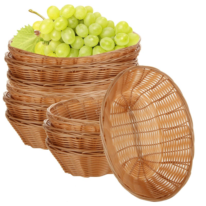 DAJAVE 20 Pack Plastic Oval Basket 9x69x236 Inch Woven Bread Baskets Food Serving Baskets Food Storage  Fruit Basket for Party Kitchen Restaurant Display DecorLight Brown