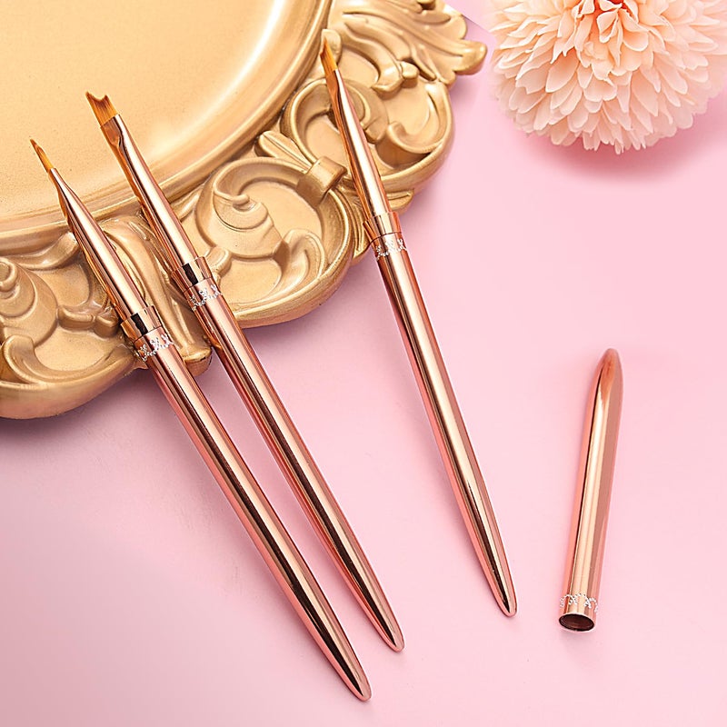 SILPECWEE 1pc French Nail Brush Acrylic Nail Art Brushes Rose Gold Nail Pen Nail Design Brush French Tip Brush for Nails Nail Polish Brushes French Manicure Brush - Image 5