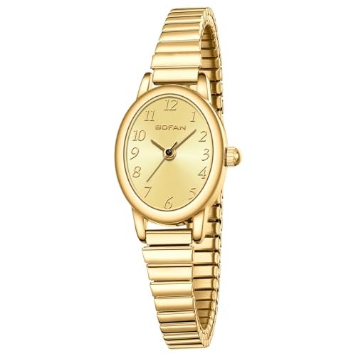 BOFAN Watches for Women Easy Read Ladies Quartz Wrist Watch with Stainless Steel Expansion Band,Gold Dial,Waterproof.（6.10in-6.89in） - Image 1