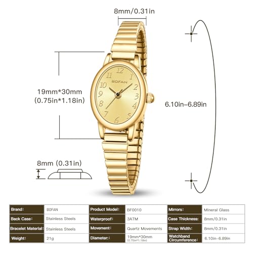 BOFAN Watches for Women Easy Read Ladies Quartz Wrist Watch with Stainless Steel Expansion Band,Gold Dial,Waterproof.（6.10in-6.89in） - Image 4