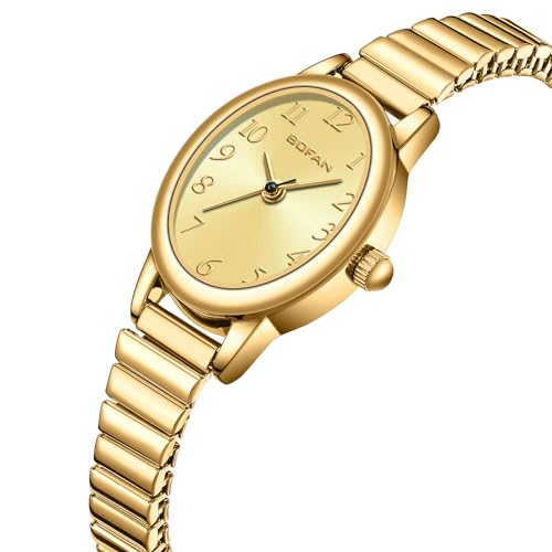 BOFAN Watches for Women Easy Read Ladies Quartz Wrist Watch with Stainless Steel Expansion Band,Gold Dial,Waterproof.（6.10in-6.89in） - Image 2
