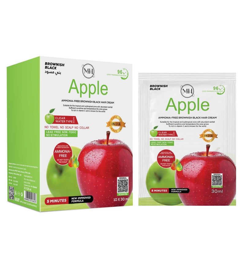 MH Apple Ammonia Free Hair Colour Cream Brownish Black Gentle, Moisturizing, Fade-Resistant, Easy At-Home Use 10 X 30 ml - Image 1