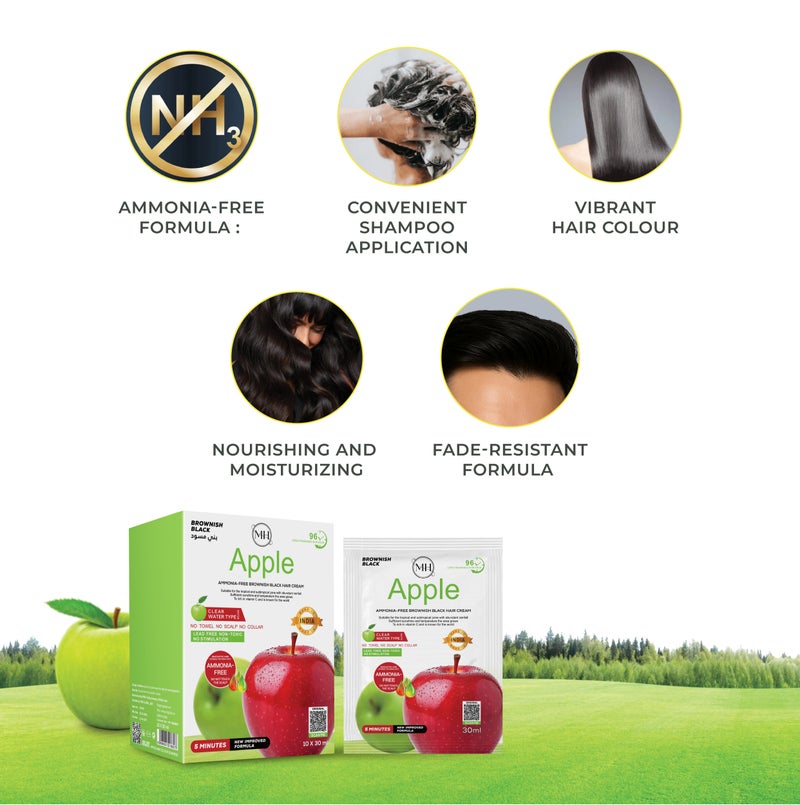 MH Apple Ammonia Free Hair Colour Cream Brownish Black Gentle, Moisturizing, Fade-Resistant, Easy At-Home Use 10 X 30 ml - Image 2