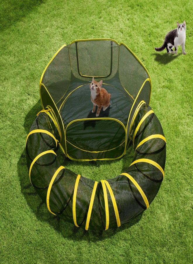 VIVOHOME Outdoor Cat Enclosures 2-in-1, Portable Catio w/Cat Tent, Circle Playpen Tunnel, for Kitty and Small Animals,w/Storage Bag Removable Bottom - Image 1