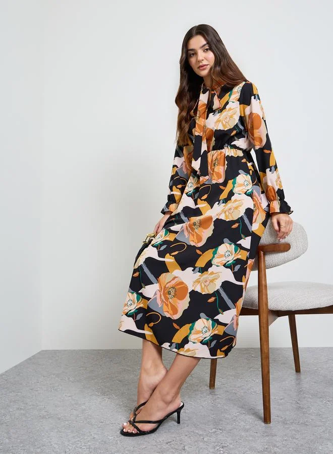 تايك تو Multi Tie-Up Neck A-Line Midi Dress