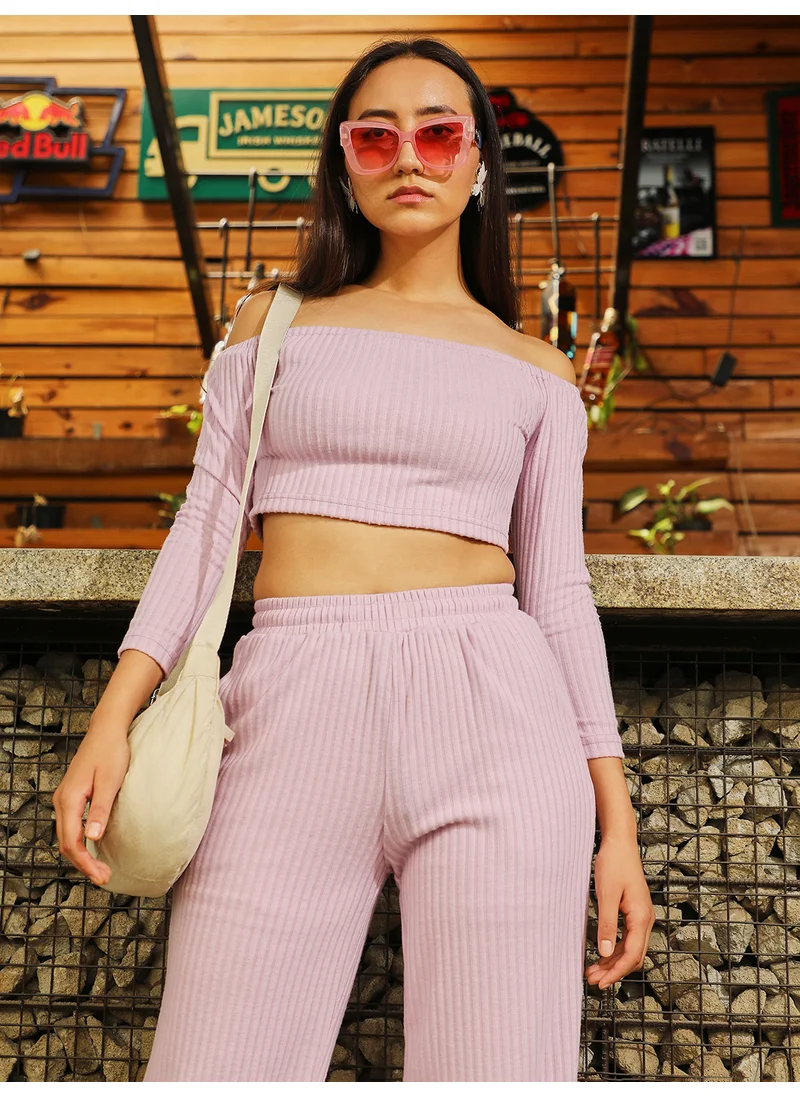 PINACOLADA Women's Baby Pink Ribbed Co-Ord Set