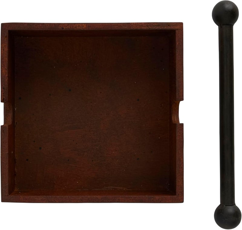 Creative CoOp Square Wood Napkin Holder with Metal Bar - Image 3