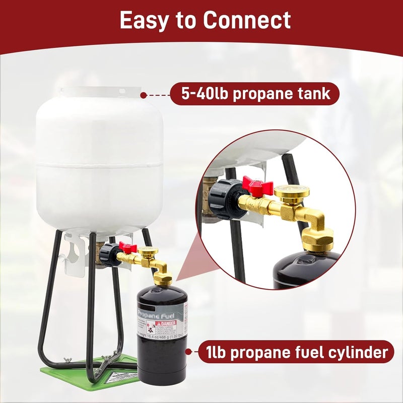 Runtticoon Upgraded Refill Adapter for 1 lb. Tanks, Propane Refill Adapter 20lb to 1lb Converter with Valve and Gauge, QCC1 Propane Adapter for Refillable Propane Cylinder 1 lb,90 Degree Elbow Design,for Camping - Image 5