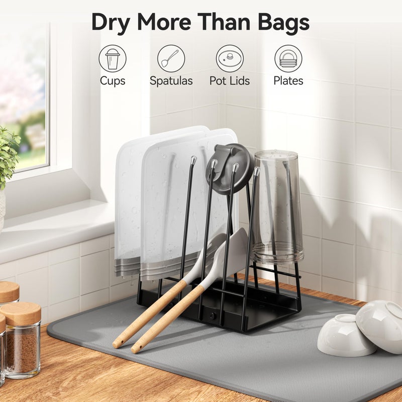 Josmimic Reusable Bags Drying Rack, Plastic Bags Dryer for Ziplock Lerine Silicone Gallon, Snack, Sandwich Storage Bags, Black - Image 3