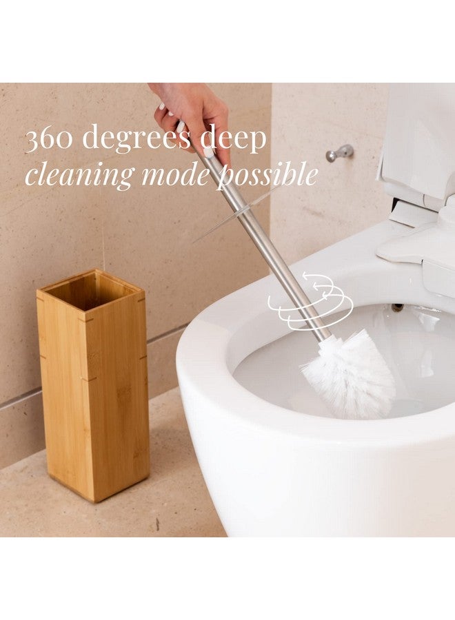 GOBAM Bamboo Toilet Bowl Cleaner with Holder for All Toilet Types - Hidden Stainless Steel Toilet Brush - Bathroom Cleaning Brushes - Toilet Accessories - Natural - Image 3