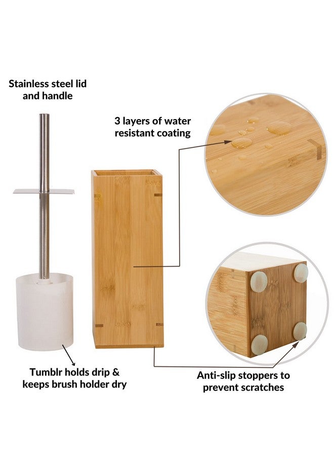 GOBAM Bamboo Toilet Bowl Cleaner with Holder for All Toilet Types - Hidden Stainless Steel Toilet Brush - Bathroom Cleaning Brushes - Toilet Accessories - Natural - Image 5