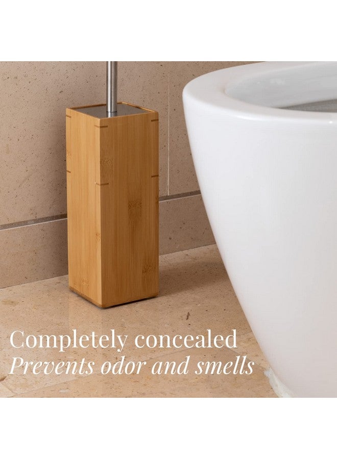 GOBAM Bamboo Toilet Bowl Cleaner with Holder for All Toilet Types - Hidden Stainless Steel Toilet Brush - Bathroom Cleaning Brushes - Toilet Accessories - Natural - Image 2