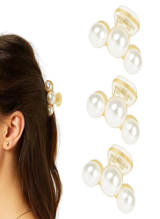 ANNACREATIONS ANNA CREATIONS 3 Pcs Pearl Hair Clutcher for Women & Girls - Stylish Mini Hair Claw Clips Strong Hold Non-Slip Hair Accessories for Party, Wedding, Hairstyles - Image 1