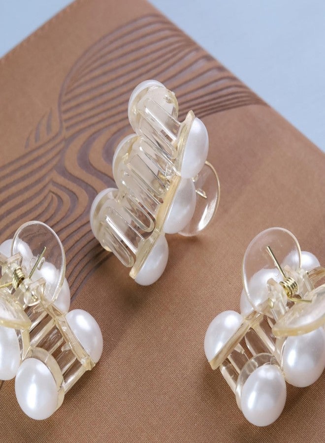 ANNACREATIONS ANNA CREATIONS 3 Pcs Pearl Hair Clutcher for Women & Girls - Stylish Mini Hair Claw Clips Strong Hold Non-Slip Hair Accessories for Party, Wedding, Hairstyles - Image 4