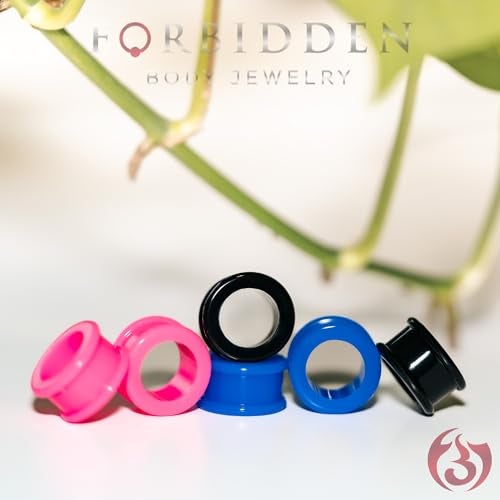 Forbidden Body Jewelry Set of Black 5/8 Inch Ultra Soft Comfort Fit Silicone Ear Gauges, 16mm Flat Double Flared Tunnel Plug Earrings - Image 3