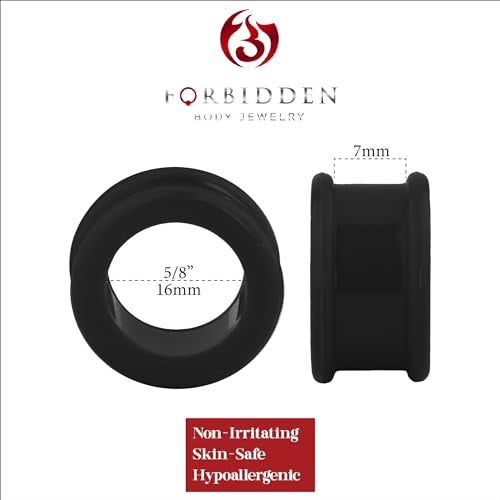 Forbidden Body Jewelry Set of Black 5/8 Inch Ultra Soft Comfort Fit Silicone Ear Gauges, 16mm Flat Double Flared Tunnel Plug Earrings - Image 2