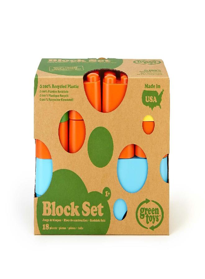 Green Toys Block Set - 18 Piece Pretend Play, Motor Skills, Building and Stacking Kids Toy Set. No BPA, phthatates, PVC. Dishwasher Safe, Recycled Plastic, Made in USA. - Image 2