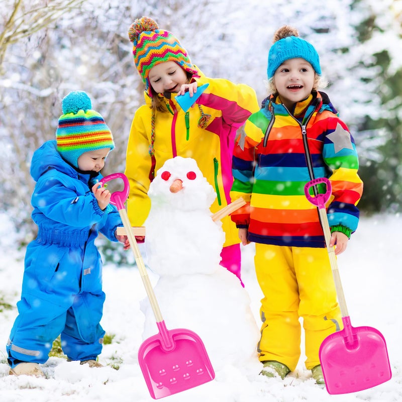 Fantang 2PCS Kids Snow Shovel, 32" H Detachable Wooden Childs Snow Shovel with Plastic D-Grip Handle and Scoop Winter Children Shovel Blue Pink Toddler Shovel Outdoor Play Snow Gift for Boy Girl Snow Removal - Image 5