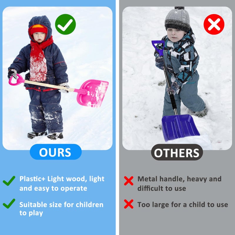 Fantang 2PCS Kids Snow Shovel, 32" H Detachable Wooden Childs Snow Shovel with Plastic D-Grip Handle and Scoop Winter Children Shovel Blue Pink Toddler Shovel Outdoor Play Snow Gift for Boy Girl Snow Removal - Image 3