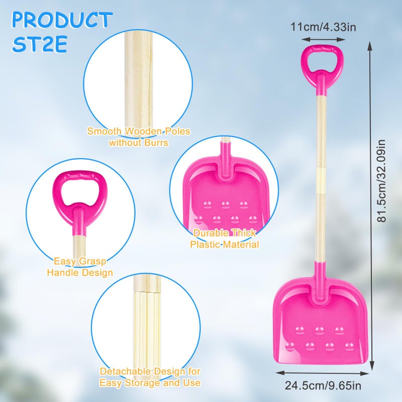 Fantang 2PCS Kids Snow Shovel, 32" H Detachable Wooden Childs Snow Shovel with Plastic D-Grip Handle and Scoop Winter Children Shovel Blue Pink Toddler Shovel Outdoor Play Snow Gift for Boy Girl Snow Removal - Image 2