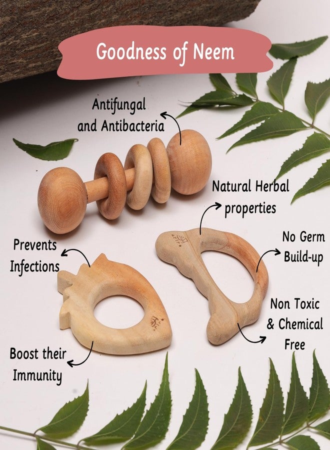 Ariro Wooden Teethers Gift Set 2 for Baby Boy & Girl | Hand Crafted with Organic Neem Wood that Helps Boost Immunity & Aids in Digestion | Easy to Grasp & Chew - Image 3