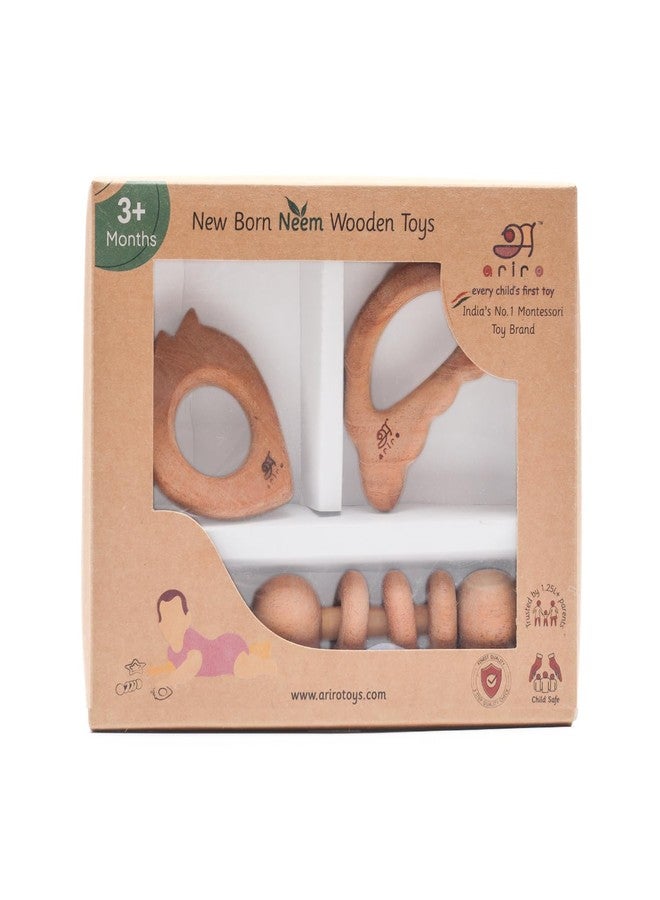 Ariro Wooden Teethers Gift Set 2 for Baby Boy & Girl | Hand Crafted with Organic Neem Wood that Helps Boost Immunity & Aids in Digestion | Easy to Grasp & Chew - Image 1