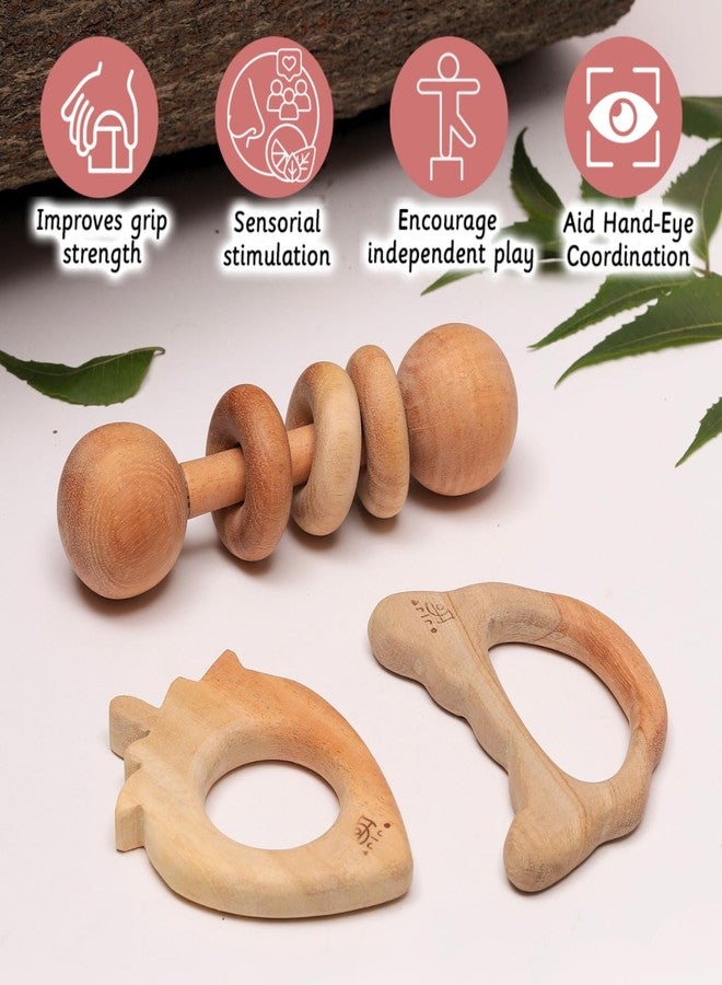Ariro Wooden Teethers Gift Set 2 for Baby Boy & Girl | Hand Crafted with Organic Neem Wood that Helps Boost Immunity & Aids in Digestion | Easy to Grasp & Chew - Image 4