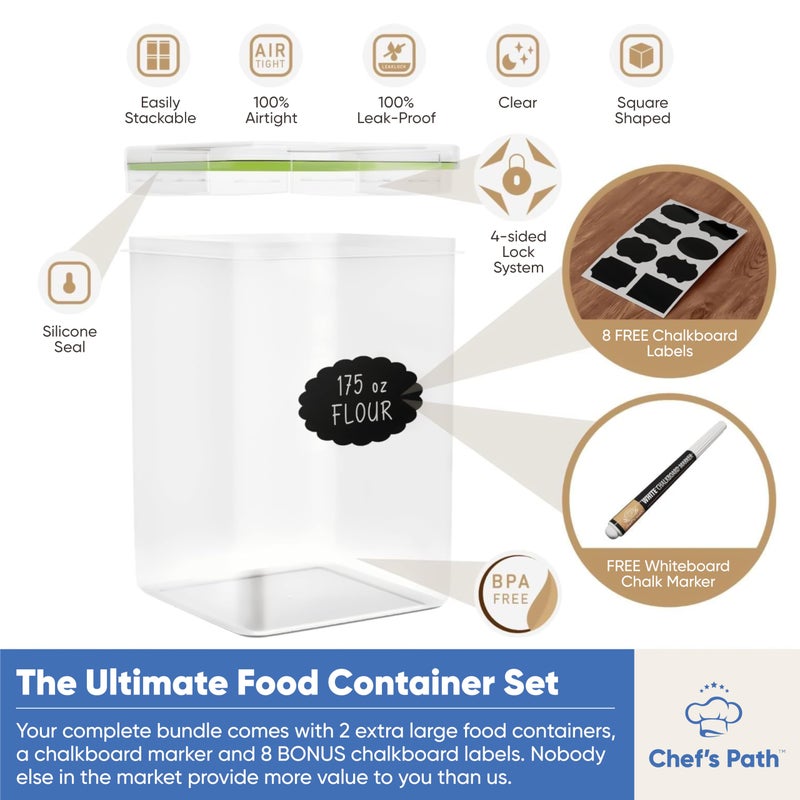 Chef's Path Extra Large Food Storage Containers with Lids Airtight (5.2L|175Oz|2 Pack) for Flour, Sugar, Rice & Baking Supply - Airtight Kitchen & Pantry Bulk Food Storage for Kitchen Organization - Image 2