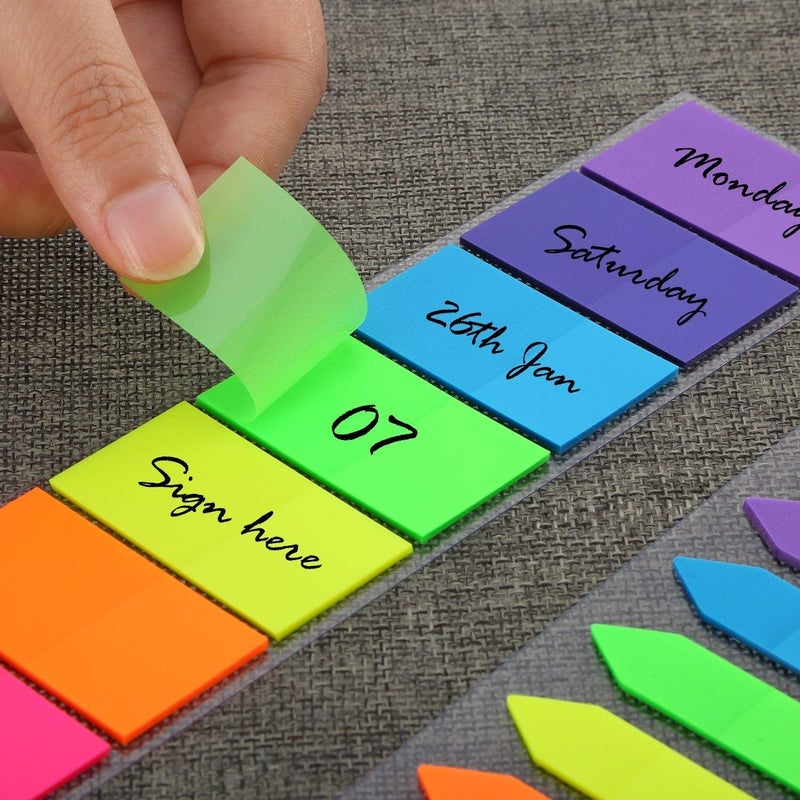 Peeplvalue Arrow Flags index tab,Fluorescent Self Sticky Notes,Text Highlighter for Office, College, School -Pack of 3 (375 pieces-5 Colors) - Image 1