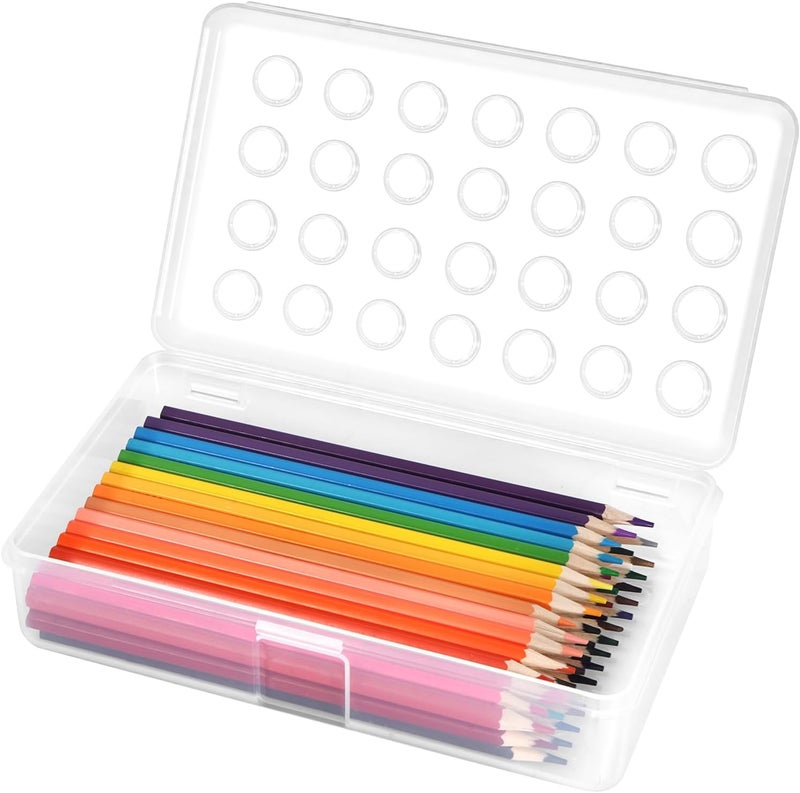 HUTUDD Plastic Pencil Box, Large Pencil Case, Clear Pencil Boxes with Snap-tight Lid, Hard Crayon Box Storage Marker Organizer Containers for Boys Girls Adults School Office Supplies (Clear) - Image 1