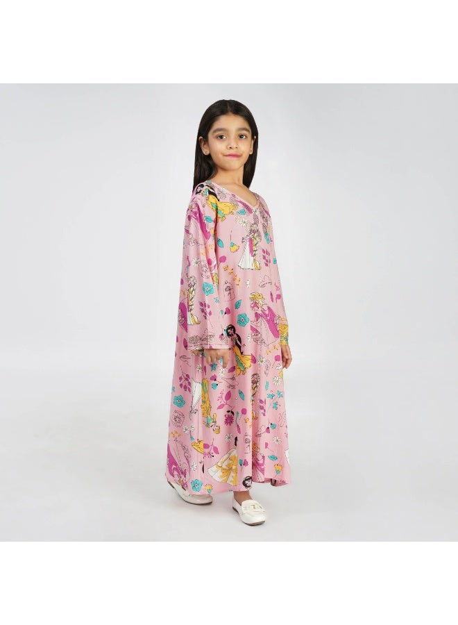 LINELLE Princess Theme Kids Jalabiya –  Printed Maxi with Full Sleeves and Embellished V Neckline - Image 4