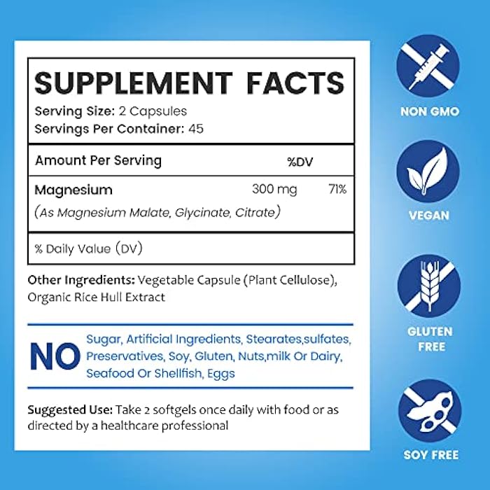 BioEmblem High Absorption Triple Magnesium Complex 300mg | Magnesium Glycinate for Nerves, Malate for Energy, Magnesium Supplement to Support Muscle Health | Vegan, Non-GMO 180 Capsules - Image 2
