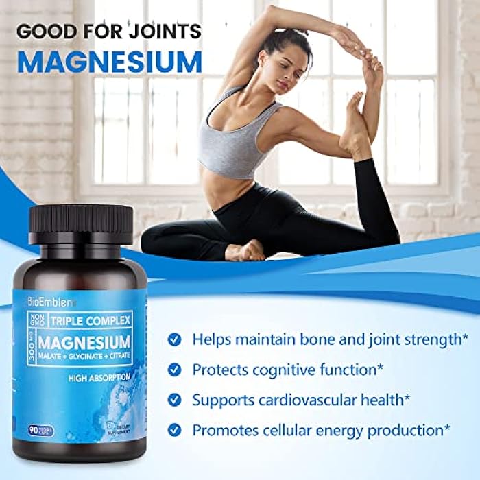 BioEmblem High Absorption Triple Magnesium Complex 300mg | Magnesium Glycinate for Nerves, Malate for Energy, Magnesium Supplement to Support Muscle Health | Vegan, Non-GMO 180 Capsules - Image 4