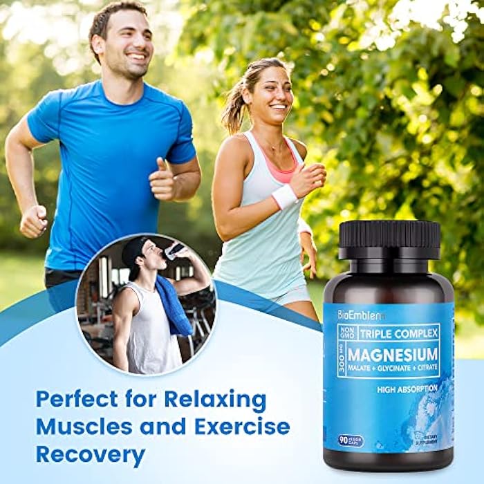 BioEmblem High Absorption Triple Magnesium Complex 300mg | Magnesium Glycinate for Nerves, Malate for Energy, Magnesium Supplement to Support Muscle Health | Vegan, Non-GMO 180 Capsules - Image 3