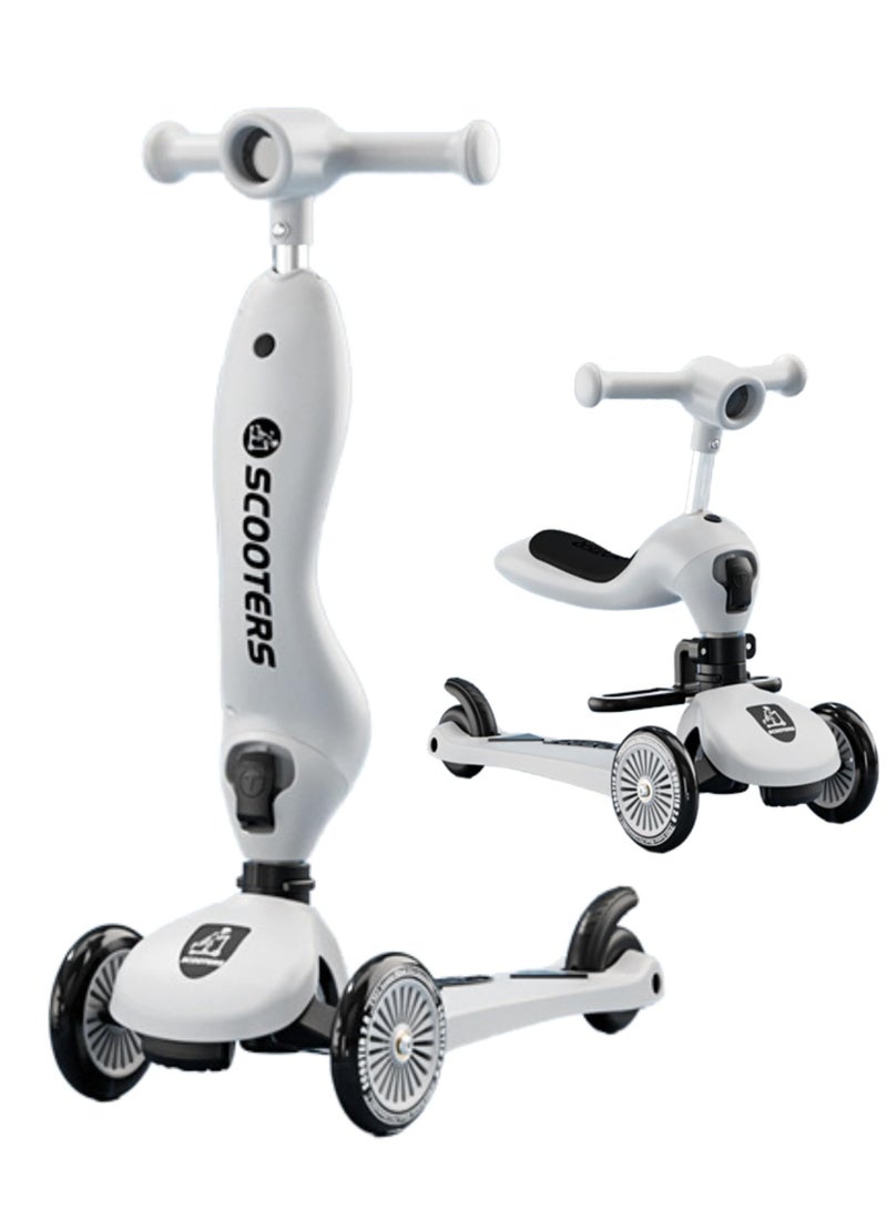 Kids Scooter, 3 Wheels Kick Scooter Children and Toddler Scooter with Flashing Lights & Music Adjustable Height Anti-Slip Deck Foldable Kids Kick Scooter for Boys & Girls Aged 0-6 (Grey,k619) - Image 1