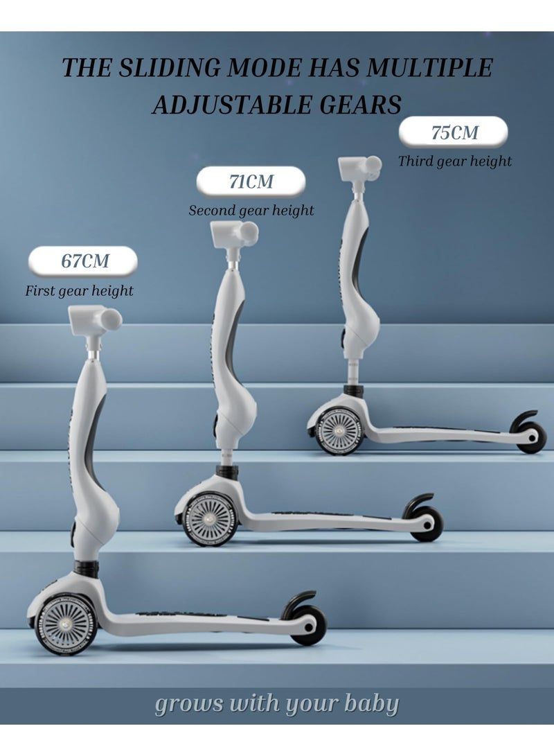 Kids Scooter, 3 Wheels Kick Scooter Children and Toddler Scooter with Flashing Lights & Music Adjustable Height Anti-Slip Deck Foldable Kids Kick Scooter for Boys & Girls Aged 0-6 (Grey,k619) - Image 2