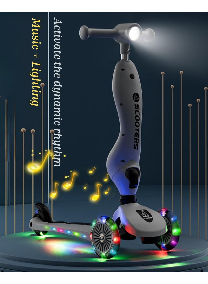 Kids Scooter, 3 Wheels Kick Scooter Children and Toddler Scooter with Flashing Lights & Music Adjustable Height Anti-Slip Deck Foldable Kids Kick Scooter for Boys & Girls Aged 0-6 (Grey,k619) - Image 3