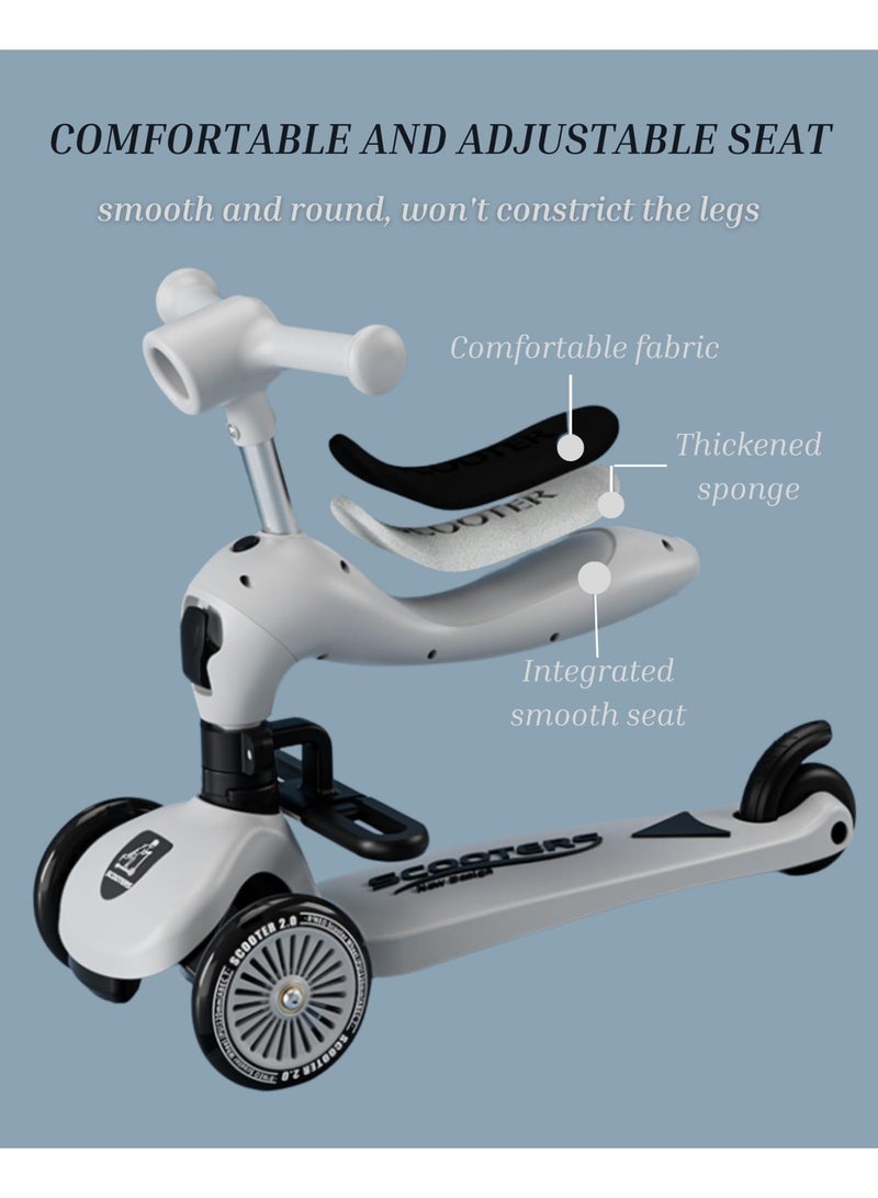 Kids Scooter, 3 Wheels Kick Scooter Children and Toddler Scooter with Flashing Lights & Music Adjustable Height Anti-Slip Deck Foldable Kids Kick Scooter for Boys & Girls Aged 0-6 (Grey,k619) - Image 4