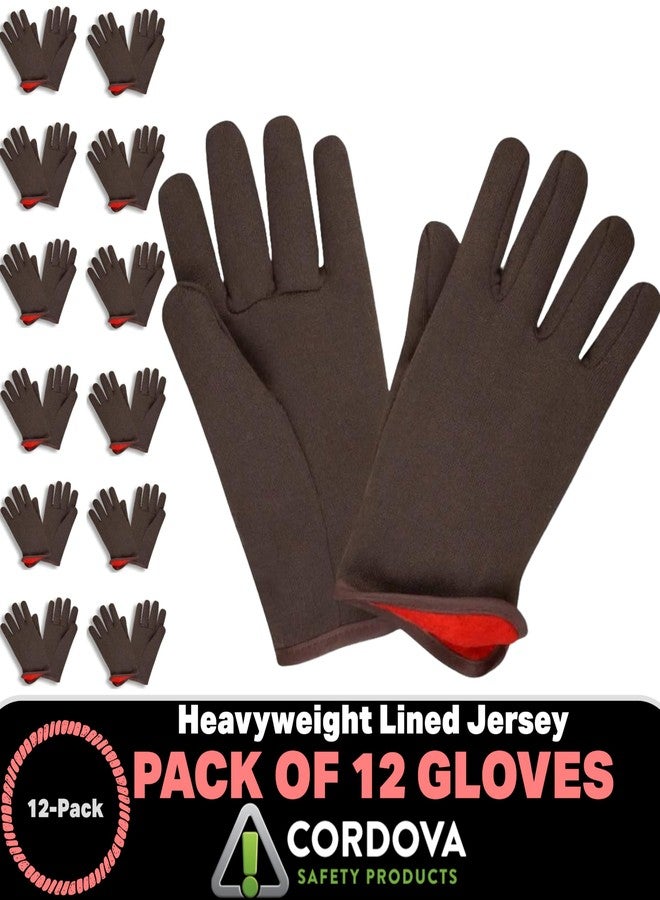 كوردوفا قفازات كوردوفا 1600 مبطنة باللون الأحمر، سهلة الارتداء، مصنوعة من قماش جيرسي بني، مقاس كبير، عبوة من 12 قطعة - Image 4