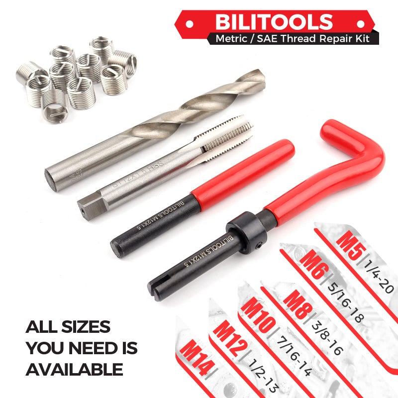 BILITOOLS M8x1.25 Thread Repair Kit, HSS Drill Helicoil Repair Kit Metric - Image 5