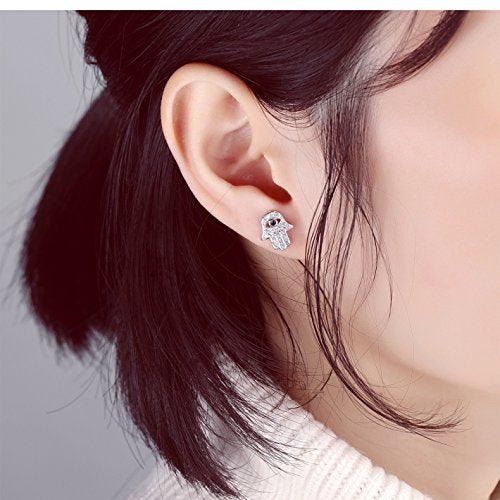 HQLA Yellow Gold/White Gold Plated Evil Eye and Hamsa Hand of Fatima White Blue Cubic zircon crystal Stud Earrings For Women (2 Pairs(White & Gold)) - Image 5