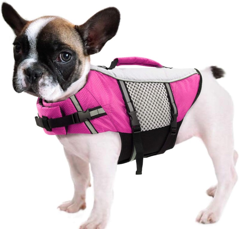 Queenmore Dog Life Jacket Swimming Vest Small Medium Dogs Neoprene Water Boating Life Preserver Lightweight Reflective Cat Puppy Kayaking Lifesaver for French Bulldog,Dachshund,Shih Tzu,Pug(Pink,M) - Image 1