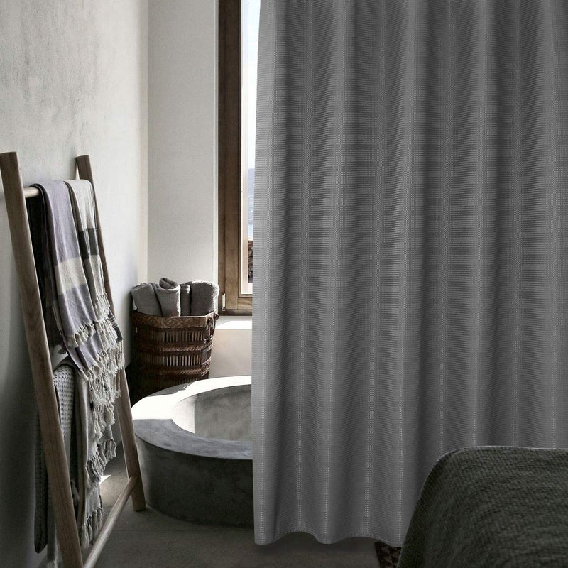 SPXTEX Grey Shower Curtains 96 inches Long Waffle Waterproof Fabric Farmhouse Modern Rectangle Textured Shower Curtains with Hooks for Bathroom Decorative Shower Room 72 W X 96 L