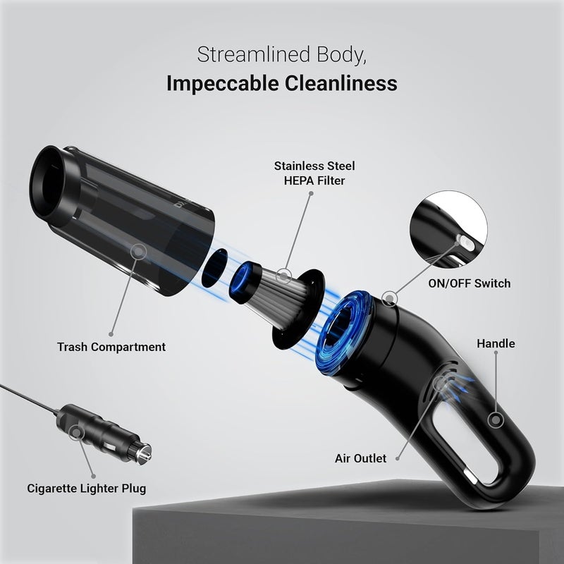 Dylect Turbo Sweep 100 Car Vacuum Cleaner,Handheld,12V Dc,6000Pa Suction Power,9.8Ft Long Cord,Stainless Steel Hepa Filter,Copper Winding Motor with Carry Bag(Dry Use Only),0.2 Liter - Image 5
