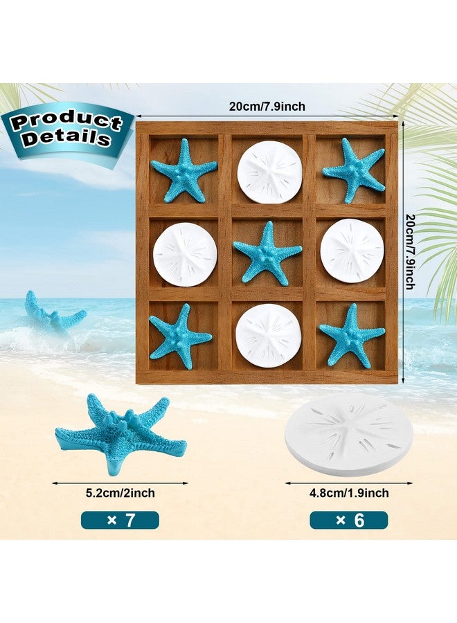 Chunful Chunful Beach House Decor Wooden Tic Tac Toe Game with Resin Seashell and Starfish Multilayer Tic Tac Toe Board Fun for Family Travel Beach Game 7.87 x 7.87 x 0.47 Inch (Wood Color)  - Image 2