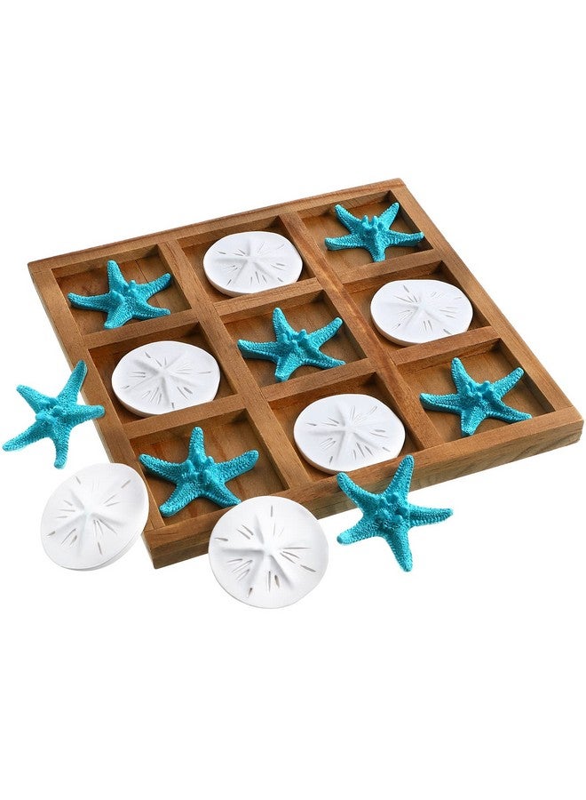 Chunful Chunful Beach House Decor Wooden Tic Tac Toe Game with Resin Seashell and Starfish Multilayer Tic Tac Toe Board Fun for Family Travel Beach Game 7.87 x 7.87 x 0.47 Inch (Wood Color)  - Image 1