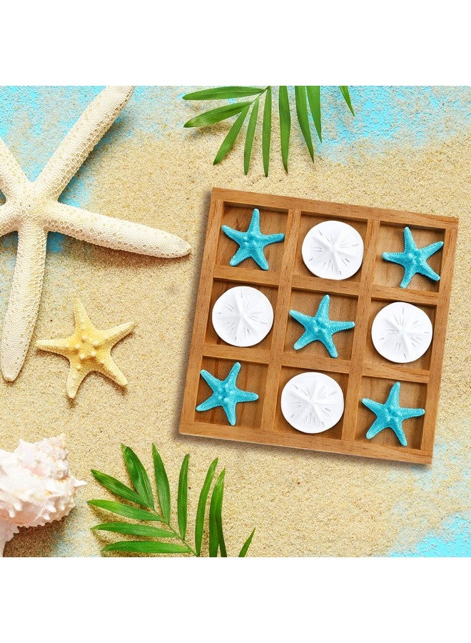 Chunful Chunful Beach House Decor Wooden Tic Tac Toe Game with Resin Seashell and Starfish Multilayer Tic Tac Toe Board Fun for Family Travel Beach Game 7.87 x 7.87 x 0.47 Inch (Wood Color)  - Image 4