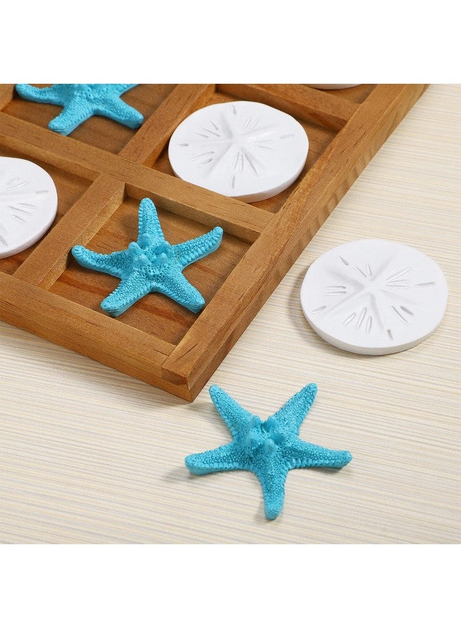 Chunful Chunful Beach House Decor Wooden Tic Tac Toe Game with Resin Seashell and Starfish Multilayer Tic Tac Toe Board Fun for Family Travel Beach Game 7.87 x 7.87 x 0.47 Inch (Wood Color)  - Image 3